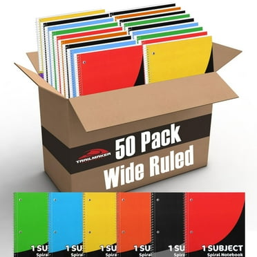 50 Pack of Bulk Wholesale 1 Subject 70 Sheet Wide Ruled Lined Spiral Notebooks in Assorted Colors