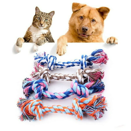 1pc Pet Dog Toy Double Knot Cotton Rope Braided Bone Shape Puppy Chew Toy Cleaning