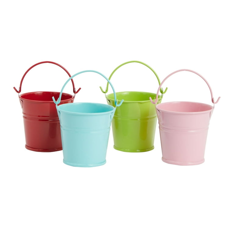 24-Pack Mini Metal Buckets - 2-inch Small Colorful Tin Pails for Classroom,  Kids Party Favors (Green, Blue, Pink, Red)