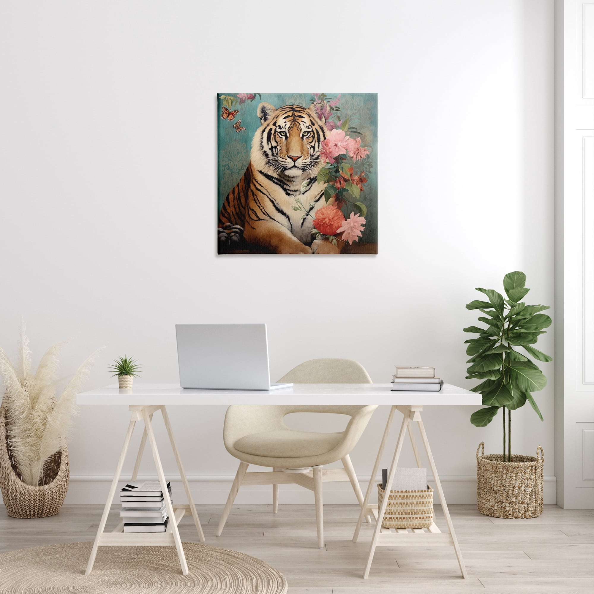 Stupell Industries Vintage Tiger & Bouquet Animals & Insects Painting Gallery Wrapped Canvas Art Print Wall Art, 30 x 30
