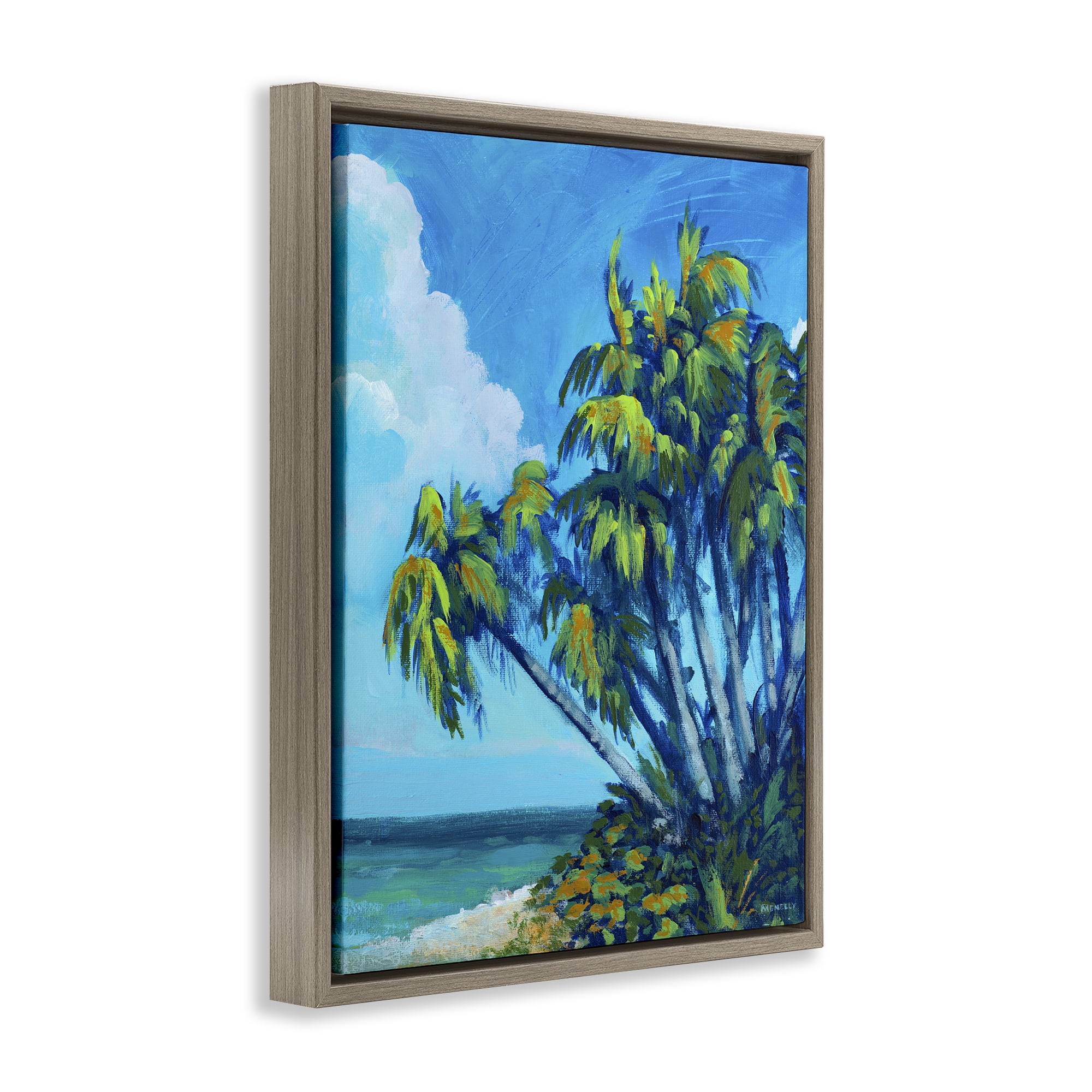 Stupell Industries Cerulean Sky & Palms Brown Framed Floater Canvas Wall Art, design by Dan Meneely