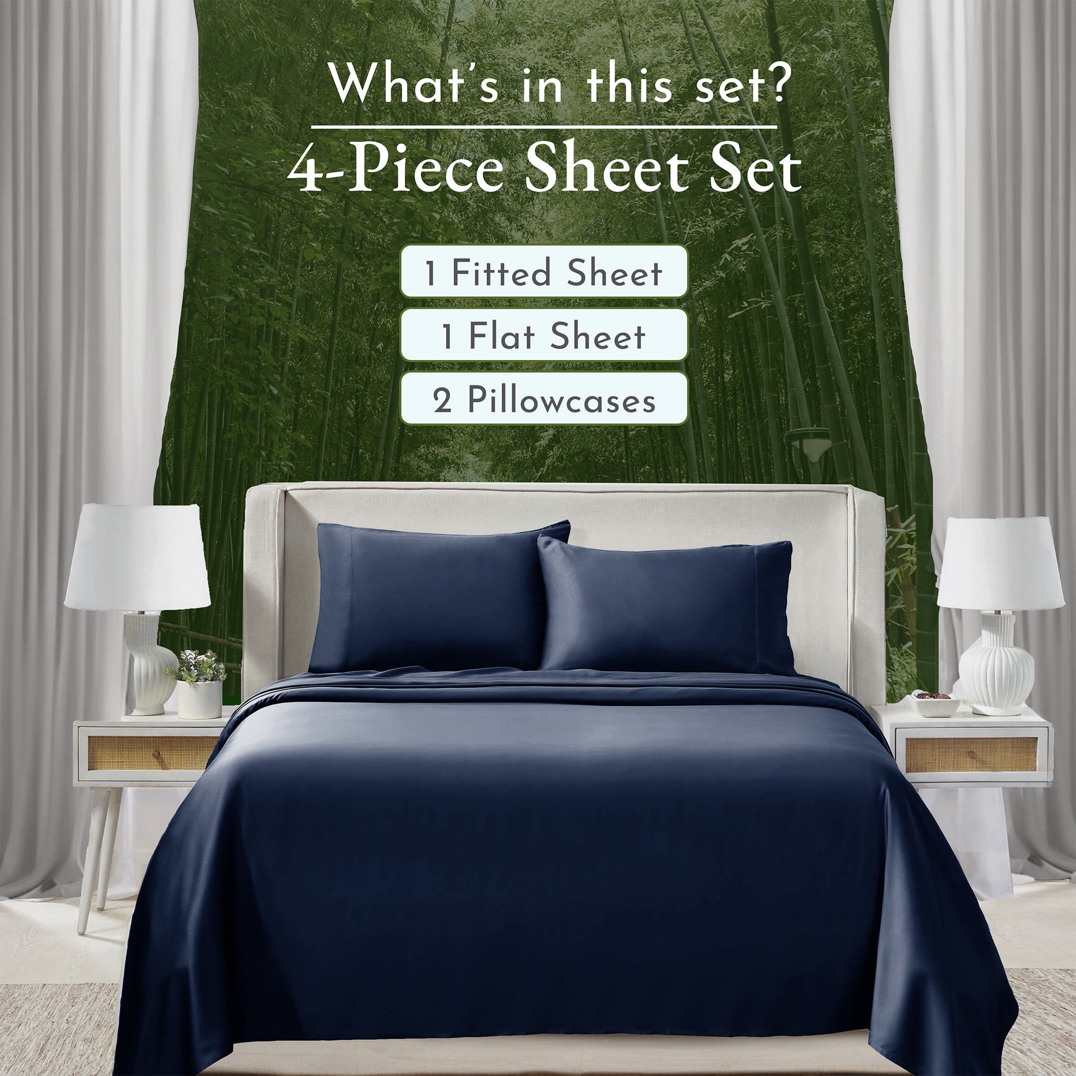 California Design Den California King Deep Pocket Sheets - Soft Rayon Bamboo Sheets, Silk Sheets 4 Piece Sheet Set, Deep Pockets, Navy Blue