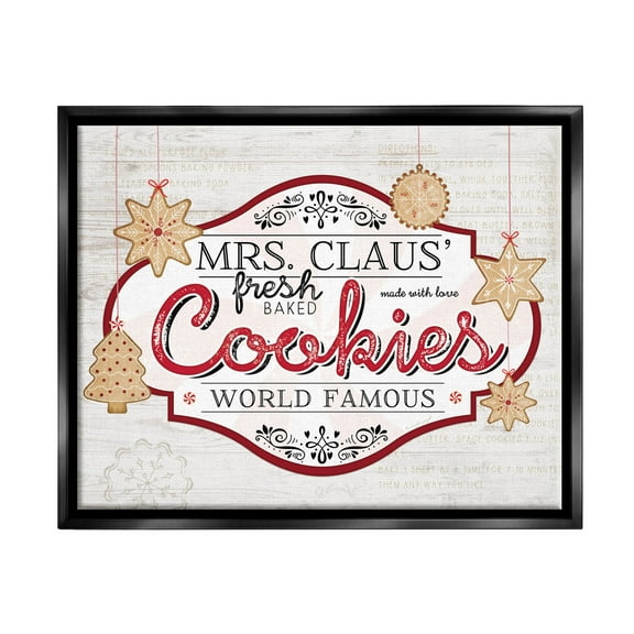 Stupell Industries Vintage Mrs. Claus Cookies Sign Graphic Art Jet Black Floating Framed Canvas Print Wall Art, Design by Jennifer Pugh