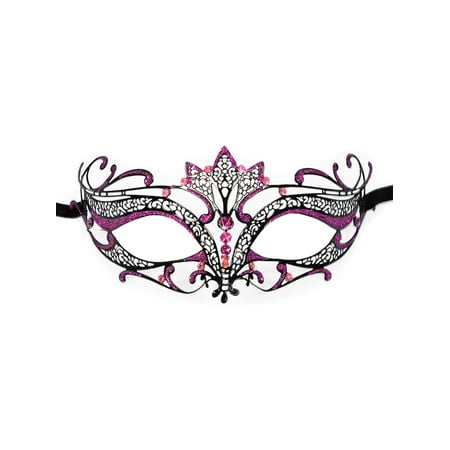 Masks Int Women Black Hot Pink Venetian Mask Laser Cut Metal Glitter Rhinestone