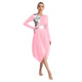thumbnail image 3 of Yanarno Women's Asymmetrical Praise Dance Dress Long Sleeve Church Worship Performance Costume Pink L, 3 of 7