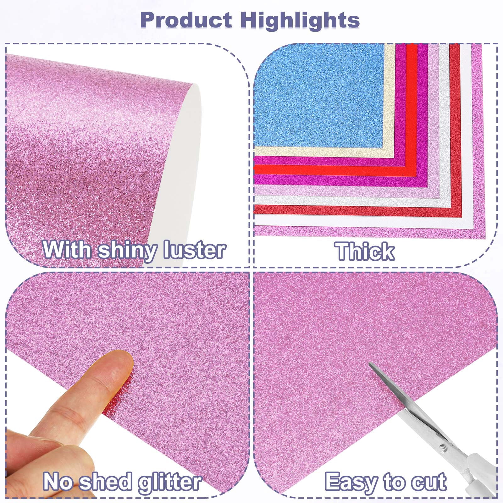 20Sheets Colorful Glitter Cardstock, 12x12In Glitter Paper Card Stock Shiny Scrapbook 250gsm Sparkly Paper Large Shimmer for Crafts Scrapbook DIY Art Wedding Party