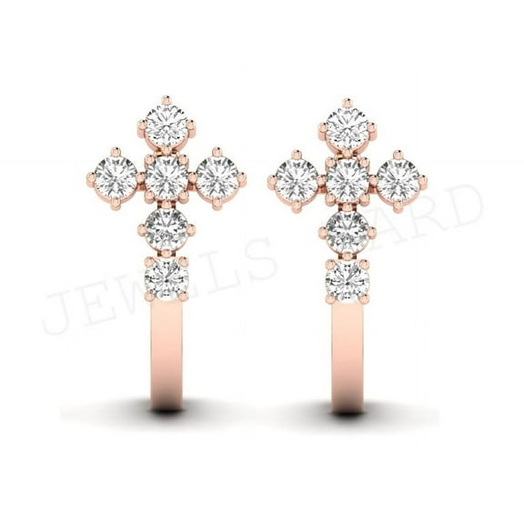 Cross Earring for Women Hypoallergenic Jewelry VVS1 White Diamond 925 Sterling Silver 14K Rose Gold Plating