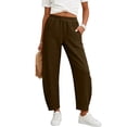 thumbnail image 5 of AKOEE Linen Barrel Pants for Women Back Elastic Pleated Beach Casual Summer Wide Leg Trouser with Pockets (L, Brown), 5 of 8