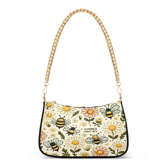 Ryvnso Bee Honey and Daisy Flowers Womens Chain Shoulder Bag Tote Handbags Clutch Hobo Purse with Zipper for Travel