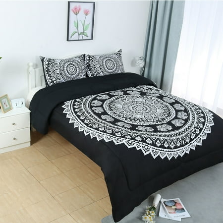 Queen All Season Quilted Comforter Set Bohemian Black W 2 Pillow