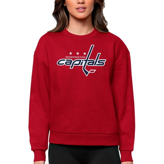 Women's Antigua Red Washington Capitals Primary Logo Team Logo Victory Crewneck Pullover Sweatshirt