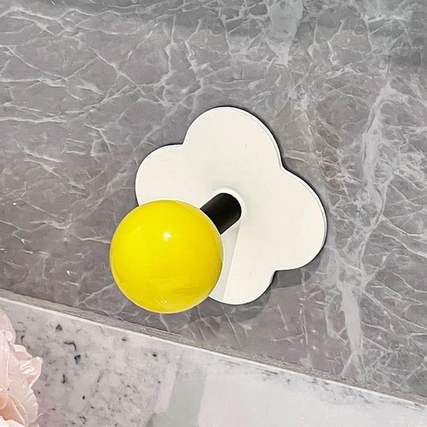 Gancho de baño, ganchos adhesivos de plástico, resistente, sin taladros, con hebilla que no deja marcas, ideal para organizar en salas de estar y baños. Aestivo | Amarillo | AESTIVO