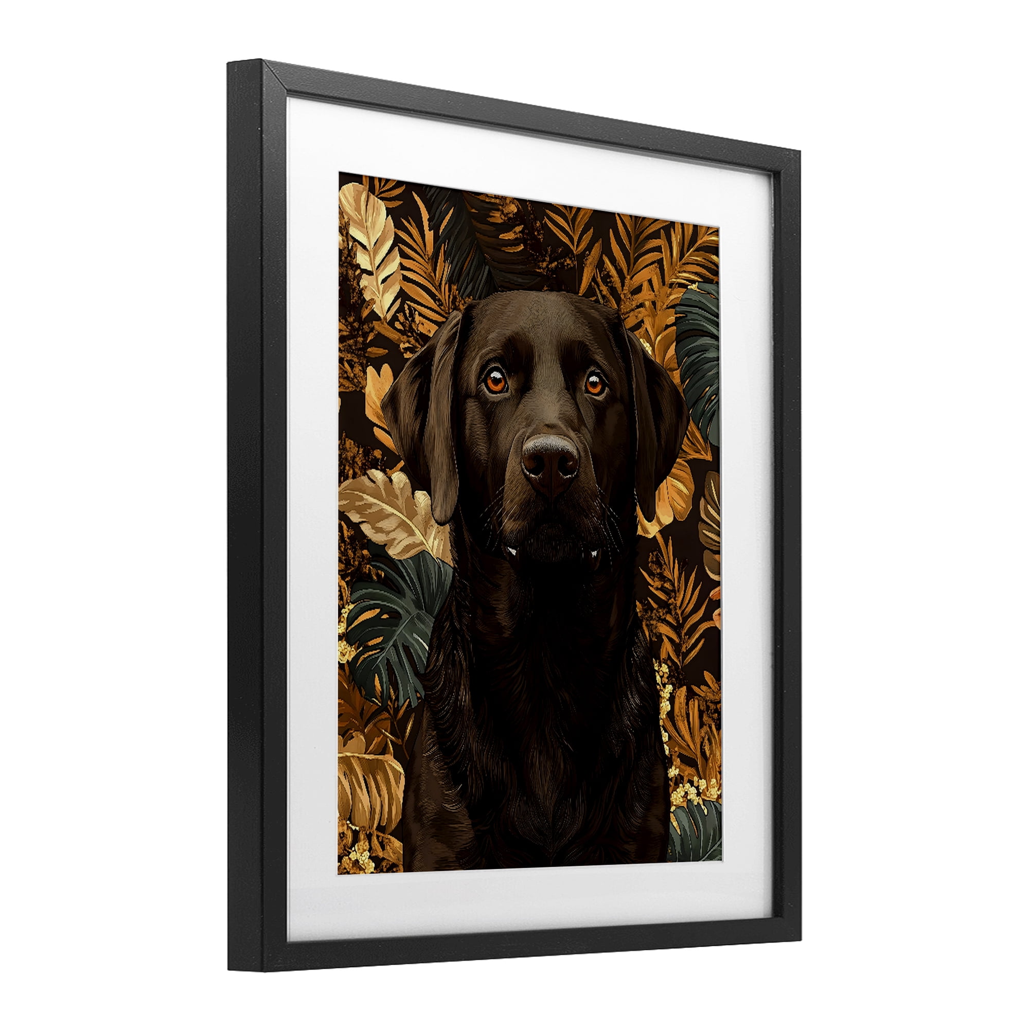 Stupell Industries Labrador with Golden Leaves Black Framed Print Under Glass, design by Creative Studio