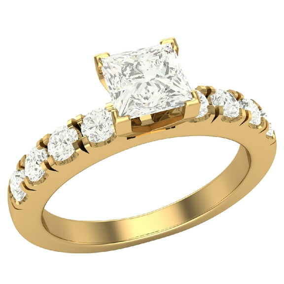 Diamond Engagement Rings For Women GIA Certified Princess Solitaire Diamond Ring 14K Gold 1.00 Carat (K,I1)