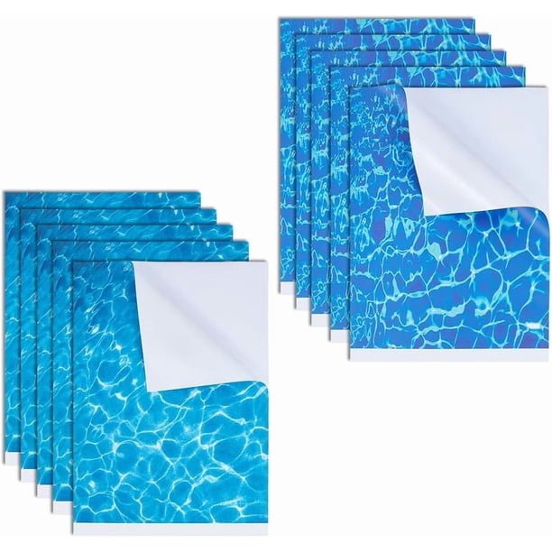 10 hojas de 2 colores con efecto de agua ondulada azul, 8,3 x 11,8 pulgadas, papel adhesivo para suelo, papel autoadhesivo recubierto.