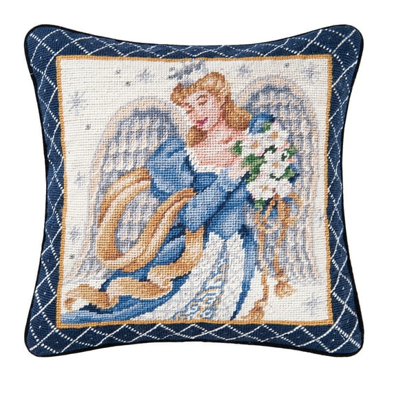 Azure Angel Needlepoint Accent Pillow 14" x 14"