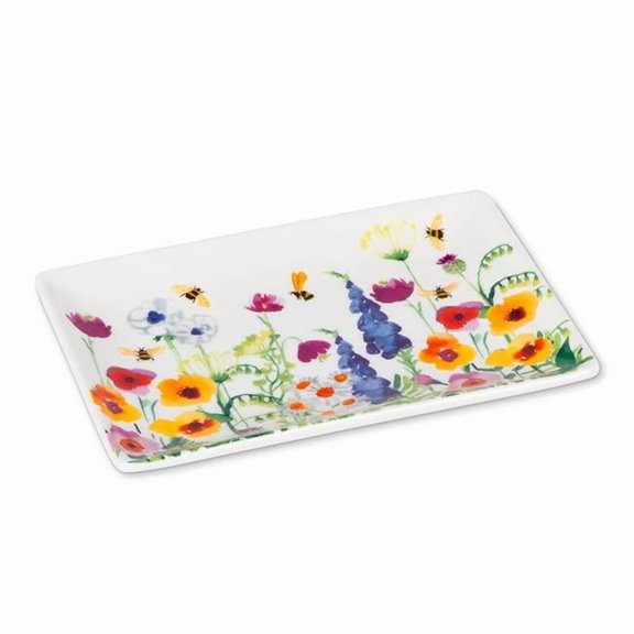 Abbott Collections AB-27-GARDEN-RECT 4 x 6 in. Bees in The Garden Rectangular Plate, White & Multi Color - Set of 4
