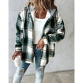 thumbnail image 5 of Plaid Pattern Long Sleeve Shacket Button Down Fleece Lined Hooded Jackets Warm Coat, 5 of 8