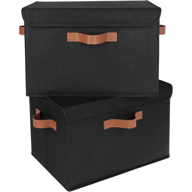 Cajas Almacenaje con Tapa, Paquete de 2 Cajas Almacenaje Tela para Estantes, Cajas de Tela Almacenaje Ropa Armario, Cajas Organizadoras con Tapa, Cajas Almacenaje Decorativas, Negro