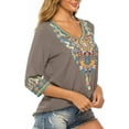 thumbnail image 4 of Women's Boho Embroidered Peasant Tops 3/4 Sleeve V Neck Mexican Bohemian Shirts  Summer Shirts, 4 of 6