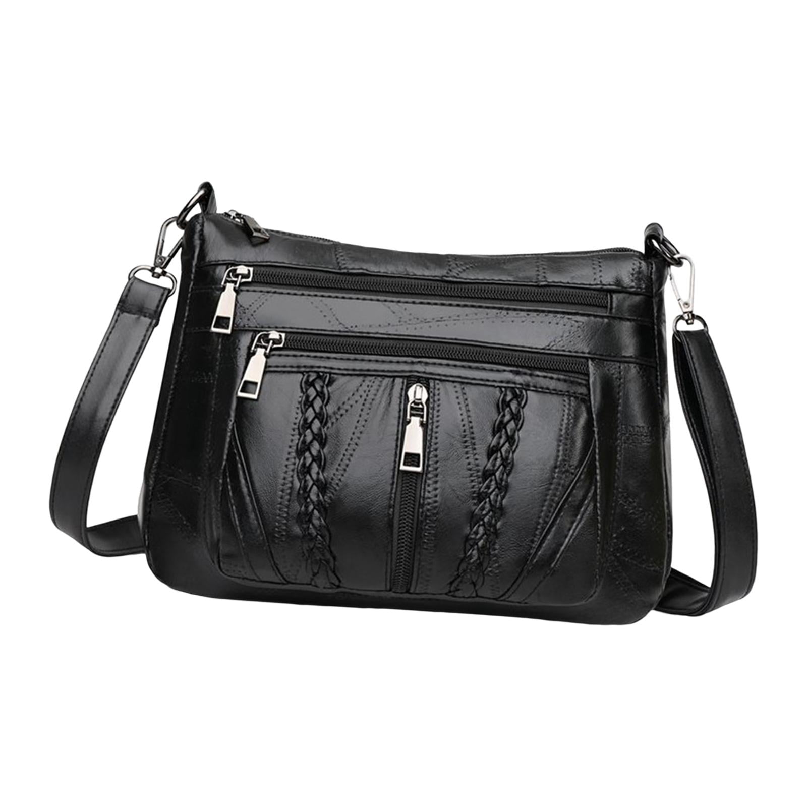 Fashion Womens Leather Shoulder Bag Big Capacity Adjustable Strap Multi Pockets