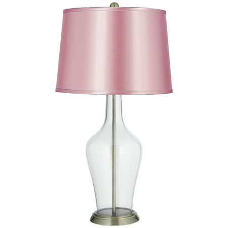 - Color + Plus Clear Glass Fillable Satin Pale Pink Shade Anya Table Lamp