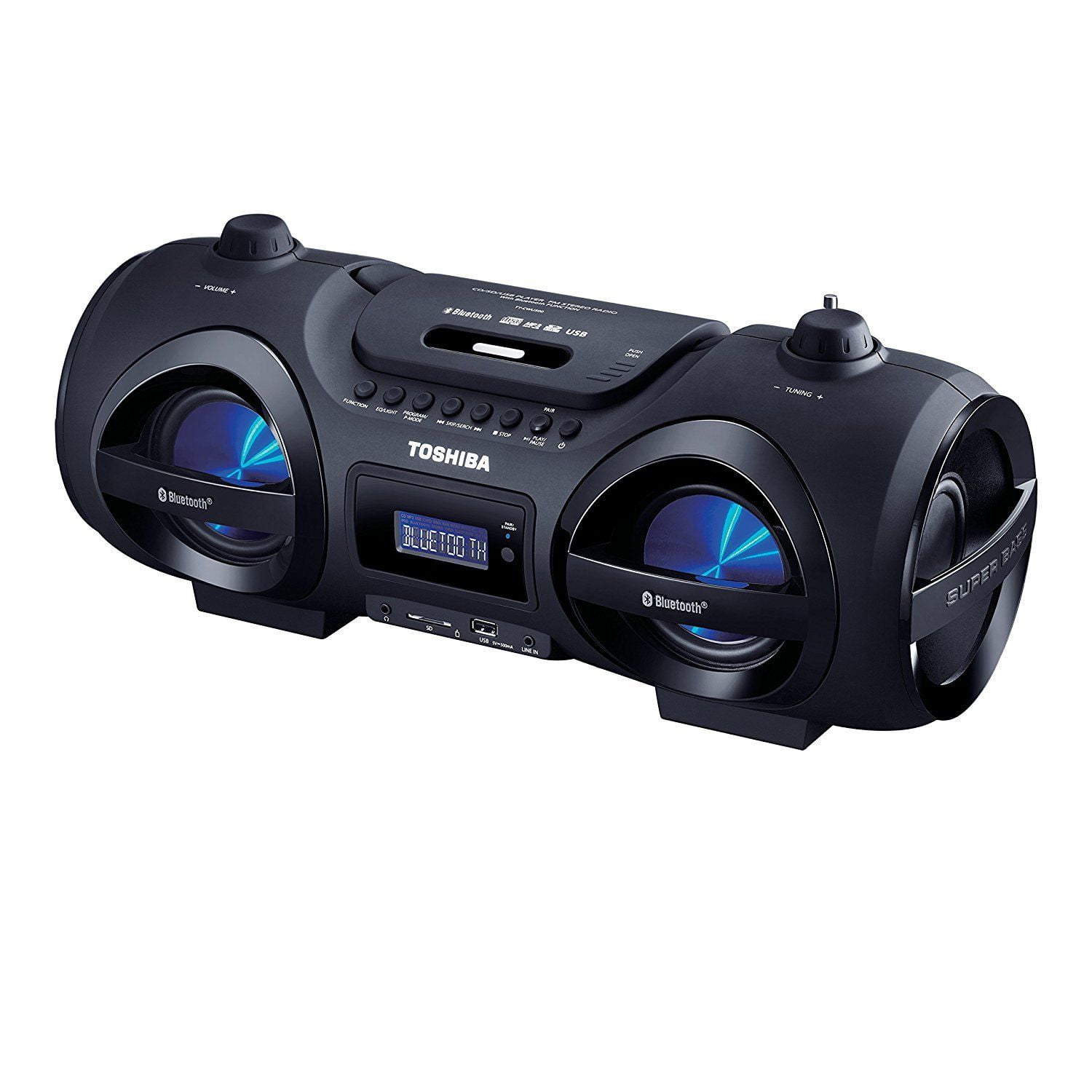 Toshiba Portable Bluetooth CD Player Boombox w/ Remote Disco Lights USB