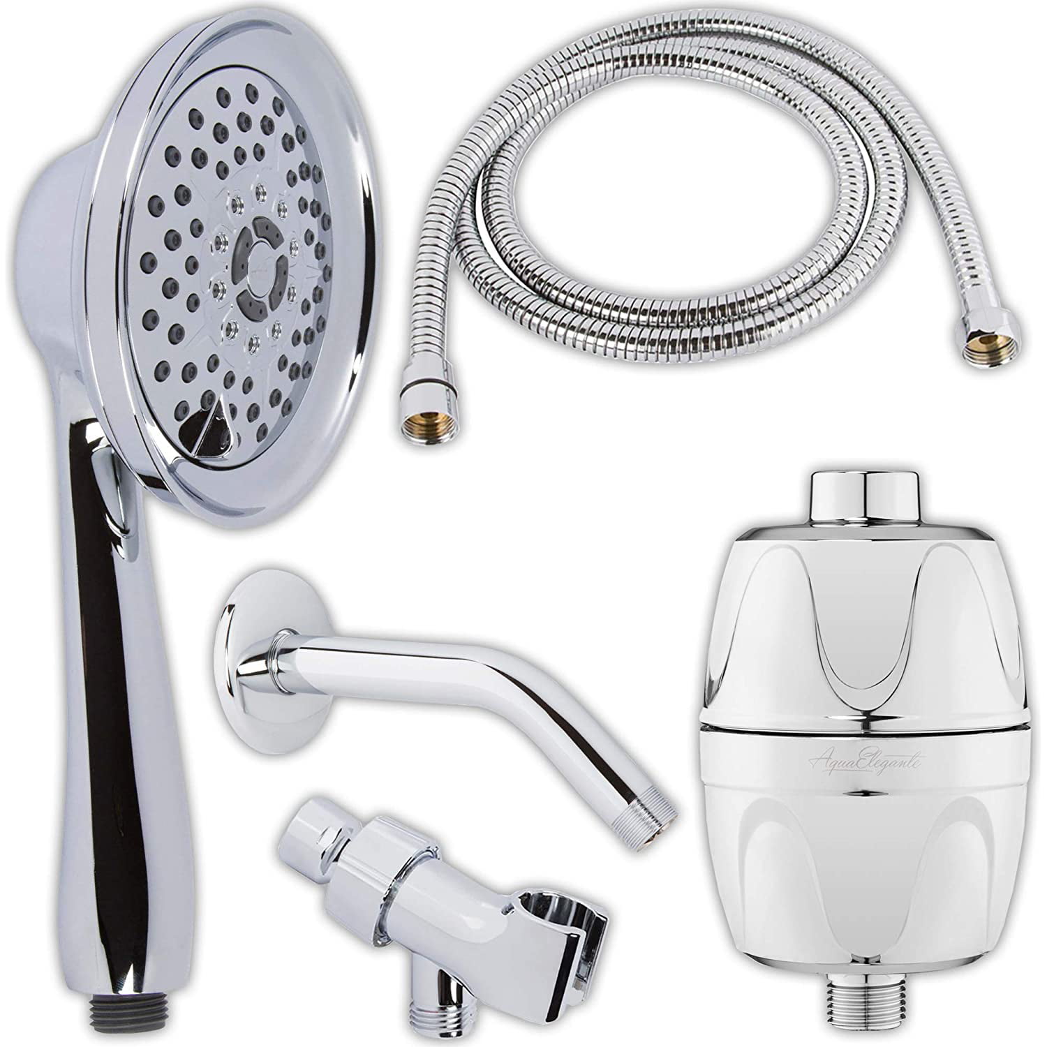 High Pressure Massage Spray In Hand Held Showerhead With Mount And Stainless Steel Hose Handheld Massager Shower Head Kit Arm Filter To Remove Chlorine Brushed Nickel 2.5 GPM Filter 