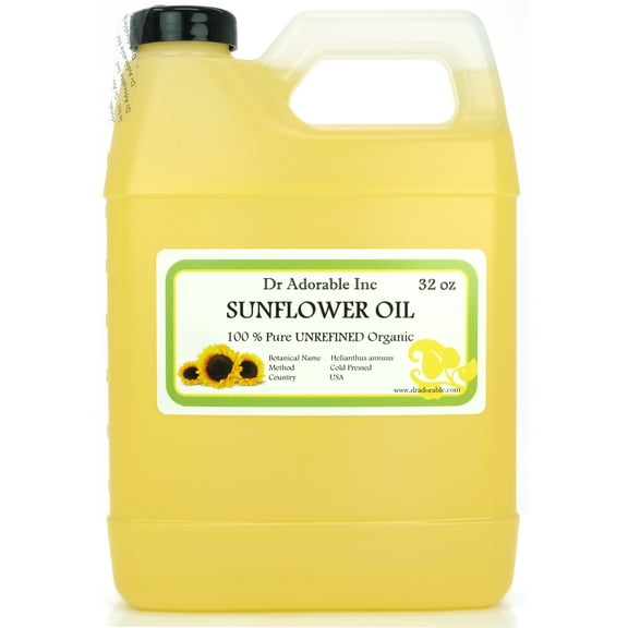 Dr. Adorable - UNREFINED Sunflower Seed Oil - 100% Pure Organic Cold Pressed Extra Virgin - 32 oz