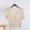 thumbnail image 2 of Timegard Women's Button down Cardigan Short Sleeve V Neck Ruffle Cute Comfy Crop Knit Sweater for Fall Casual,Beige,Free Size, 2 of 5