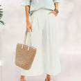 thumbnail image 1 of ERTUTUYI Womens Culottes Cotton Linen Wide Leg Palazzo Pants Elastic Waist Capri Trousers With Pockets White M, 1 of 8
