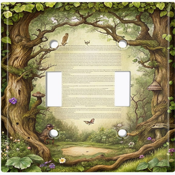 Metal Light Switch Wall Plate Outlet Cover (Printed Image of Enchanted Forest - Double Toggle)