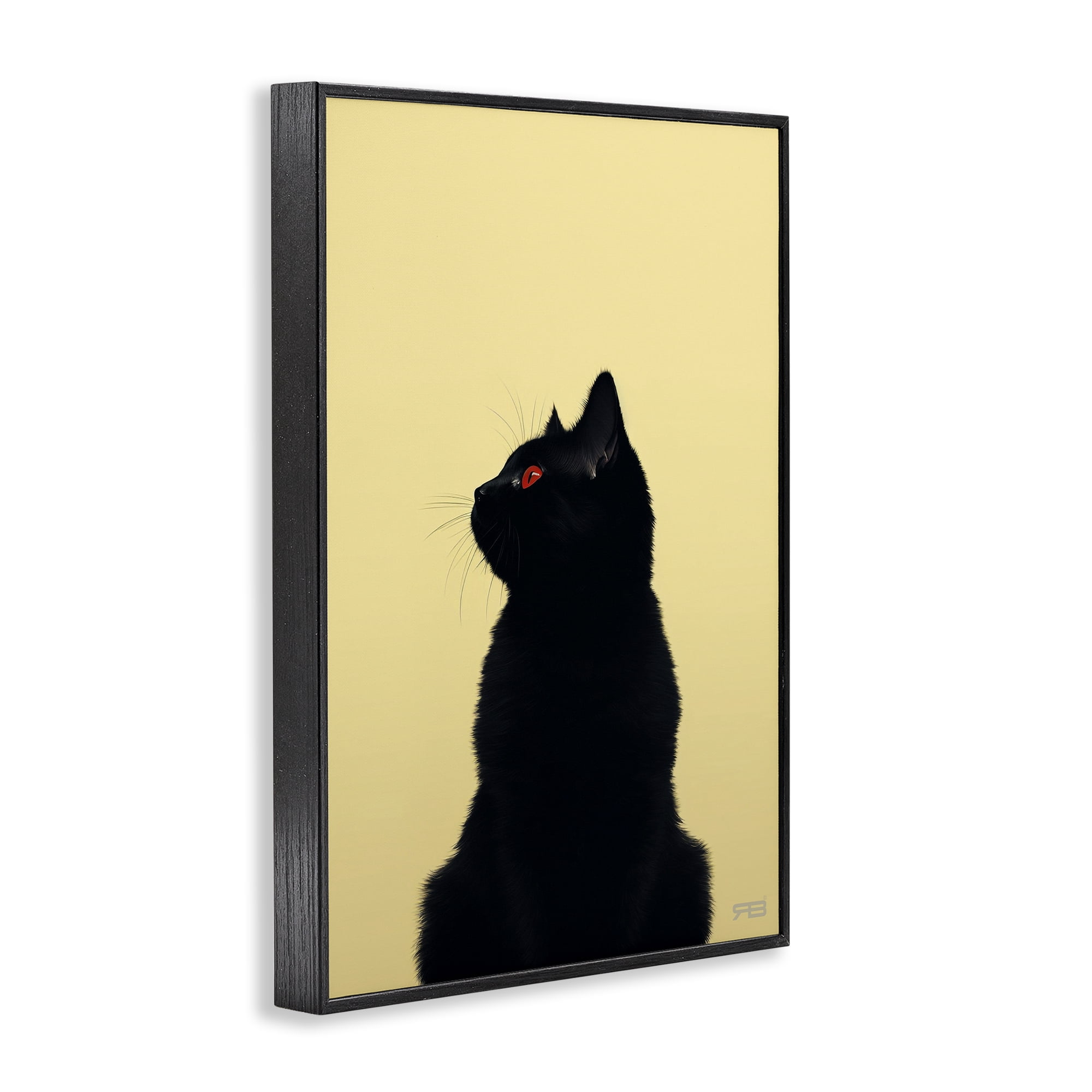 Stupell Industries Black Cat on Yellow Animals & Insects Painting Black Framed Art Print Wall Art, 12 x 18