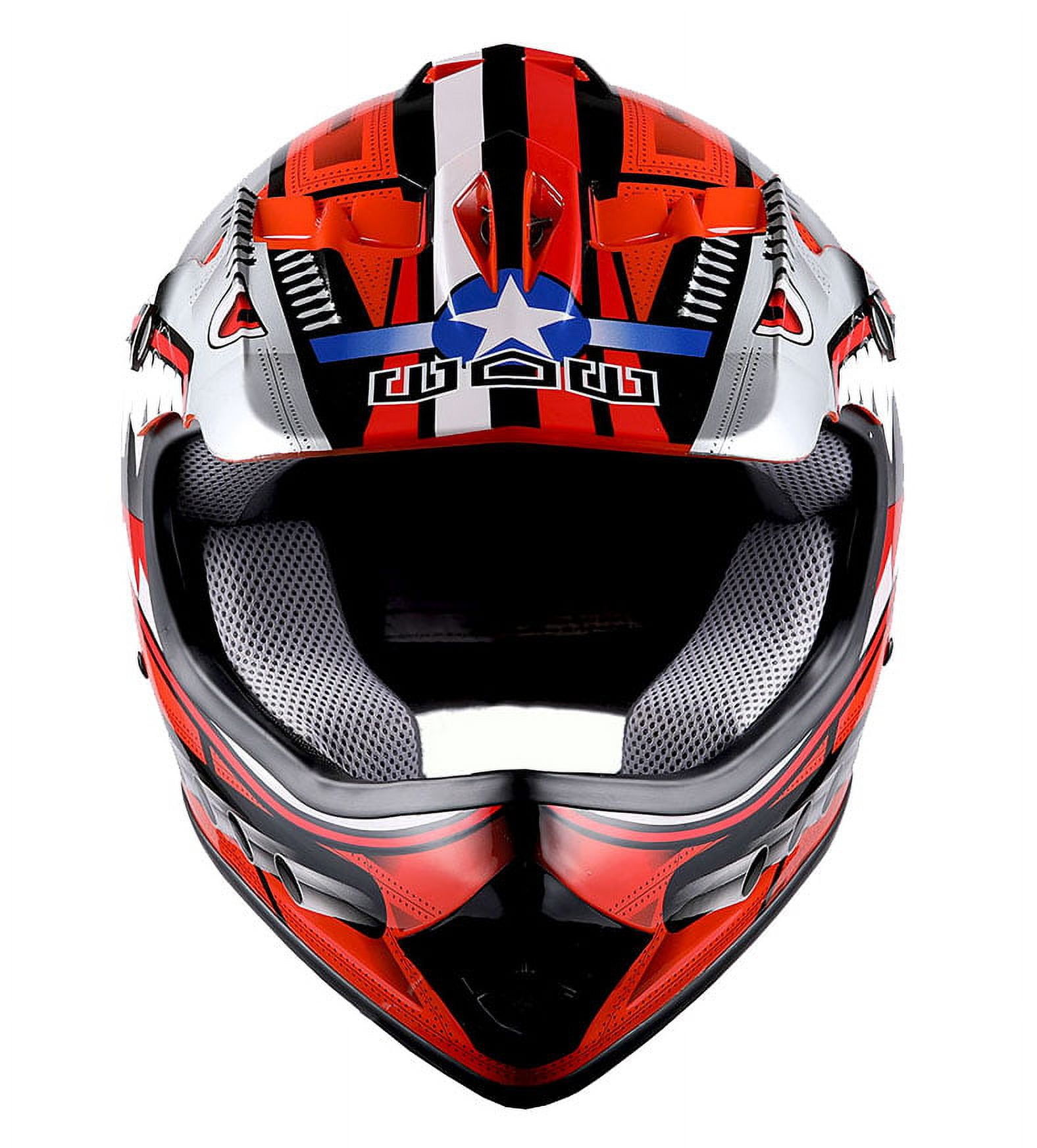 1Storm Youth Motocross Helmet Kids Motorcycle Bike Helmet HBOY Shark Red + Goggles + MG Youth Red Glove Bundle