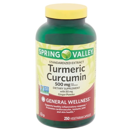 Spring Valley Standardized Extract Turmeric Curcumin Vegetarian Capsules, 500 mg, 250 (Best Turmeric Curcumin Supplement)