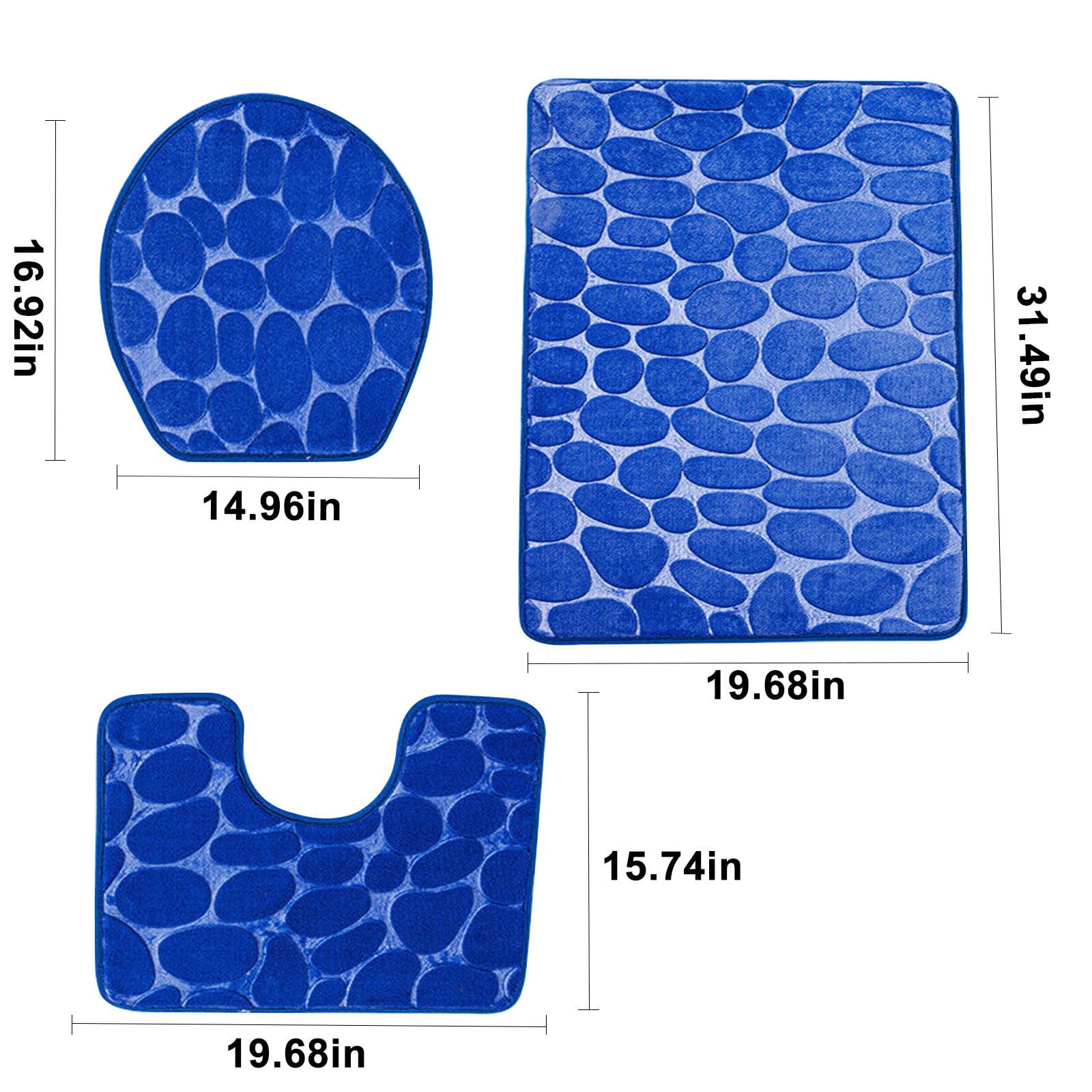 VOTRUDI 3 Piece New Bath Mats Clearance,Blue No Slip Ultra Soft Bathroom Rugs and Mats Washable Set of 3,Bath Rugs and Mats for Bathroom Floor