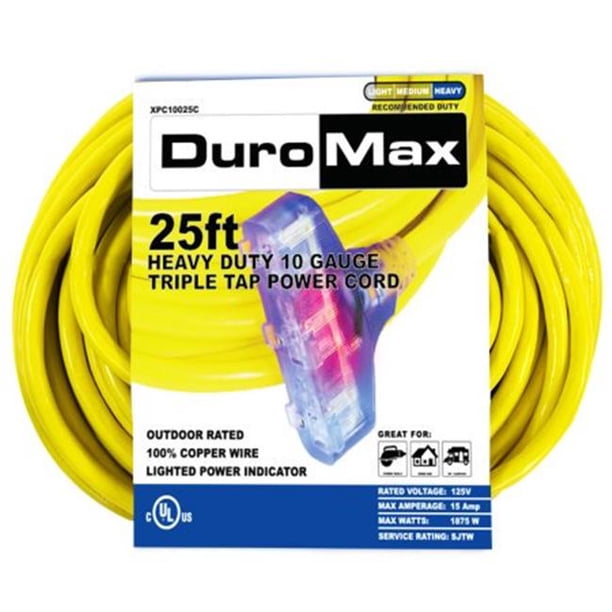 DuroMax XPC10025C 25Foot 10 Gauge Triple Tap Extension Power Cord