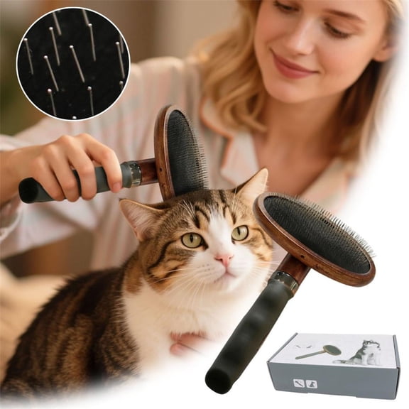 TAROFISH Wooden Pet Brush for Cats Dogs Shedding Hair Remover with Non- Handle Detangling Comb for All Coat Types 7.68 Inch,Black