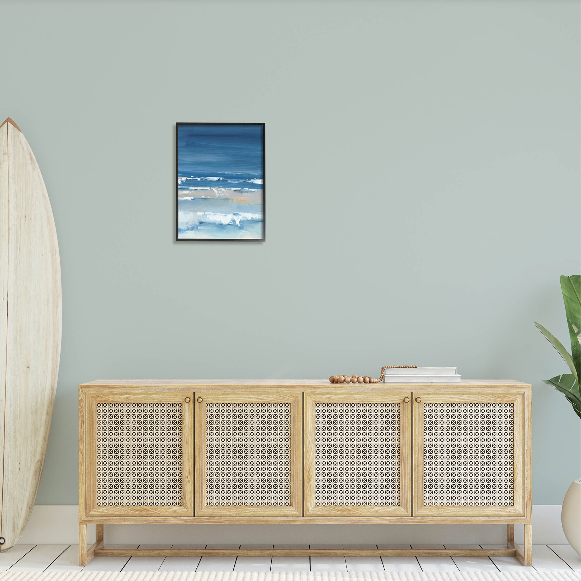 Stupell Industries Rolling Beach Waves Foamy Shoreline Painting Black Framed Art Print Wall Art, Design by Ethan Harper