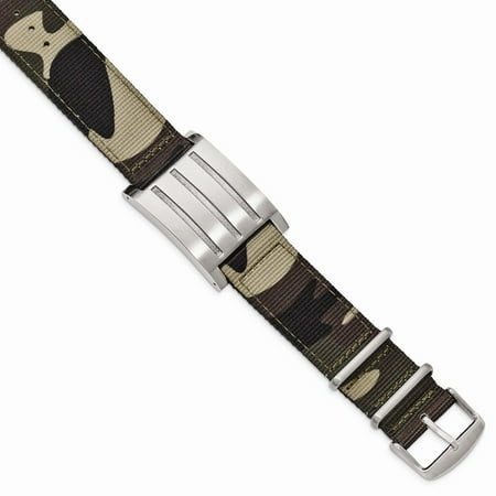 Fabric Jewelry - Roy Rose Jewelry Stainless Steel Brushed and Polished Camo Fabric Adjustable ID Bracelet