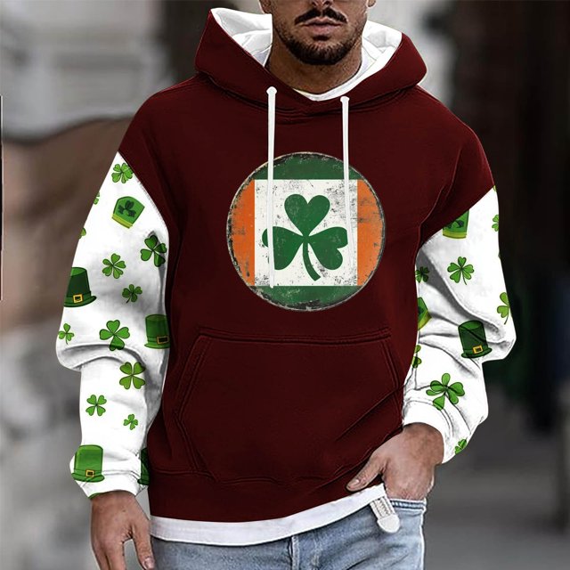 Sudadera con capucha para hombre, estilo informal, con estampado del Día de San Patricio, con cordón y manga larga, de poliéster.