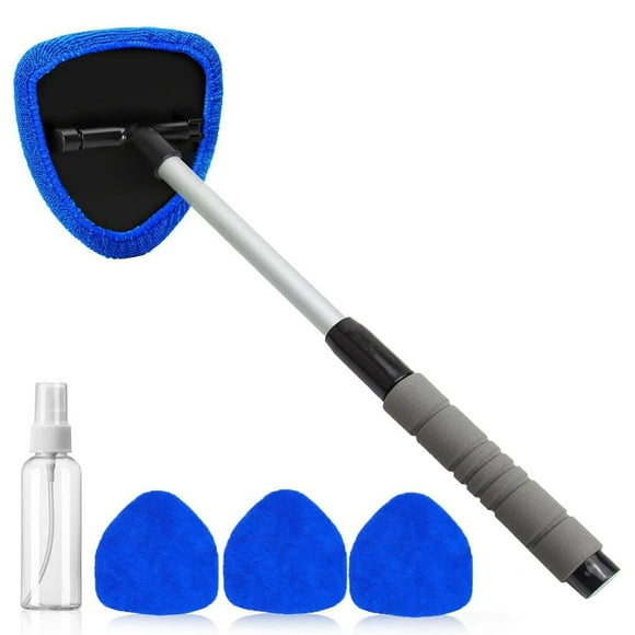 Windshield Cleaning Tool,Car Window Cleaner Windshield Cleaner with 4 Microfiber Pads and Extendable Handl,Auto Inside Glass Wiper Kit,Car Interior Cleaning Brush Kit for Car Detailing,Windshield