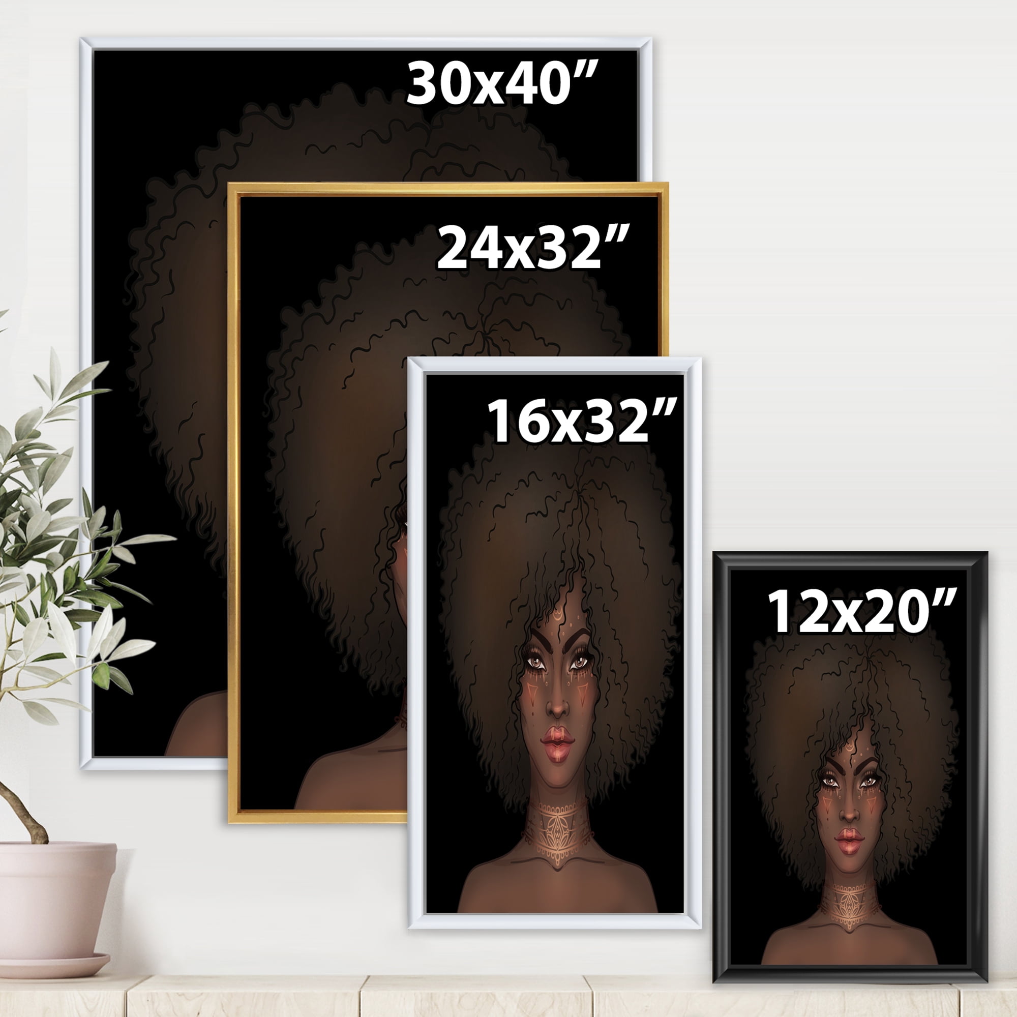 Designart 'Portrait of Afro American Woman III' Modern Framed Canvas Wall Art Print