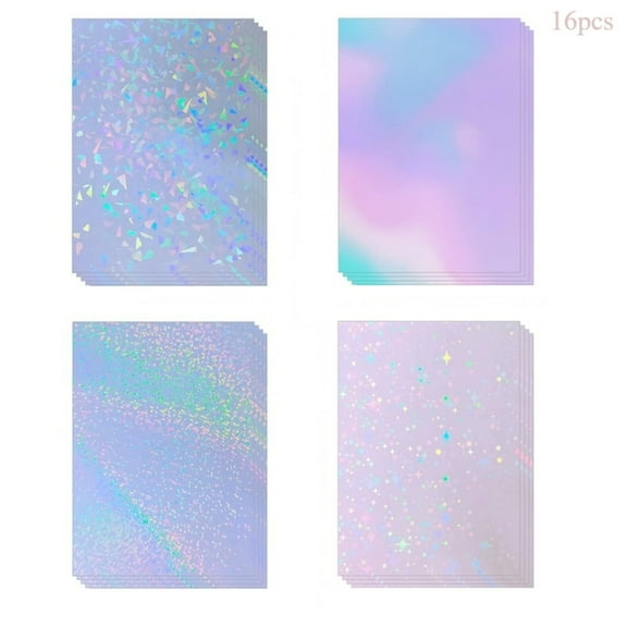 Holographic Laminate Sheets 16pcs Holographic Sticker Paper Gem Dot Colorful Star Patterns Self Adhesive （8.26x11.7 in）