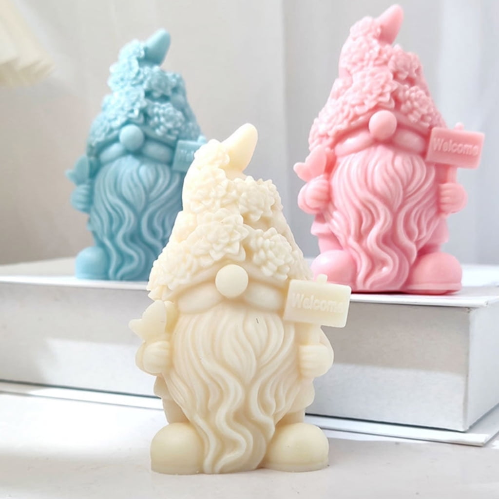 WINDLAND 4Pcs Dwarf Santa Decoration 3D Candle Moulds DIY Candle Epoxy Mold Handmade Candles Aroma Wax Soap Molds for Decorations