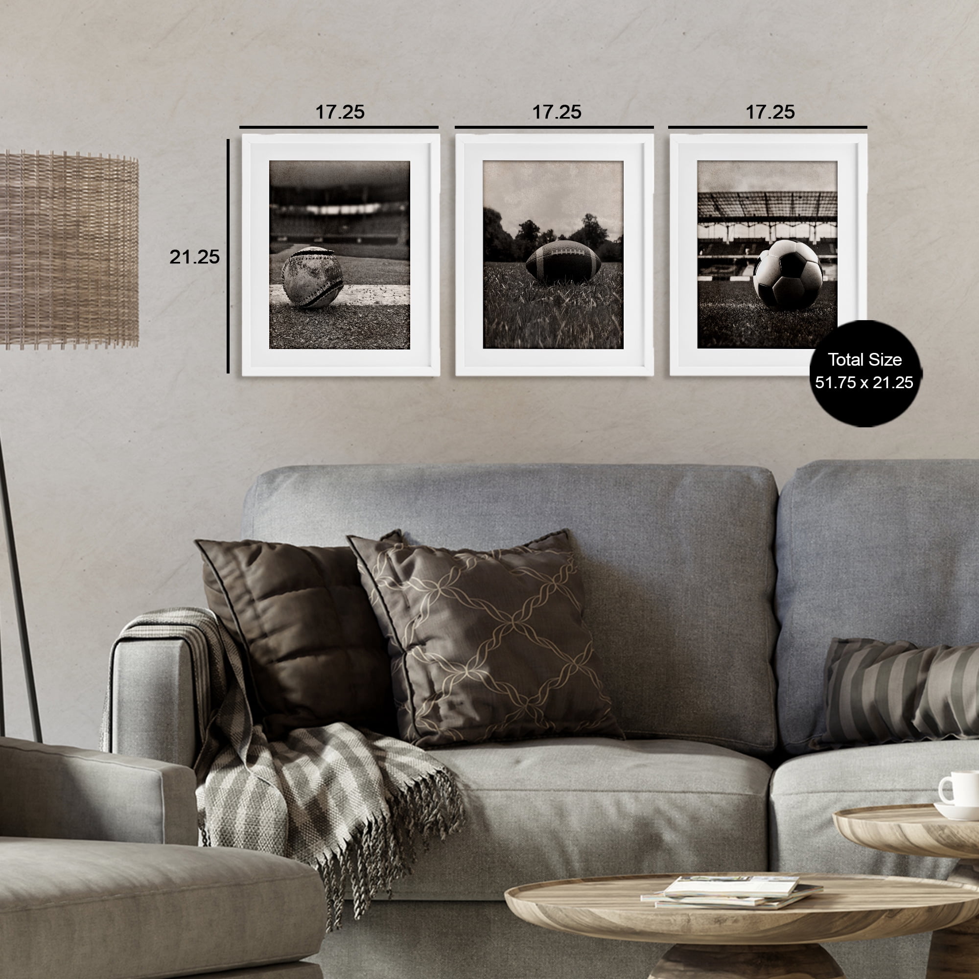 Stupell Industries Vintage Sports on Field 3 Piece White Framed Print Under Glass Set, design by Marcus Prime