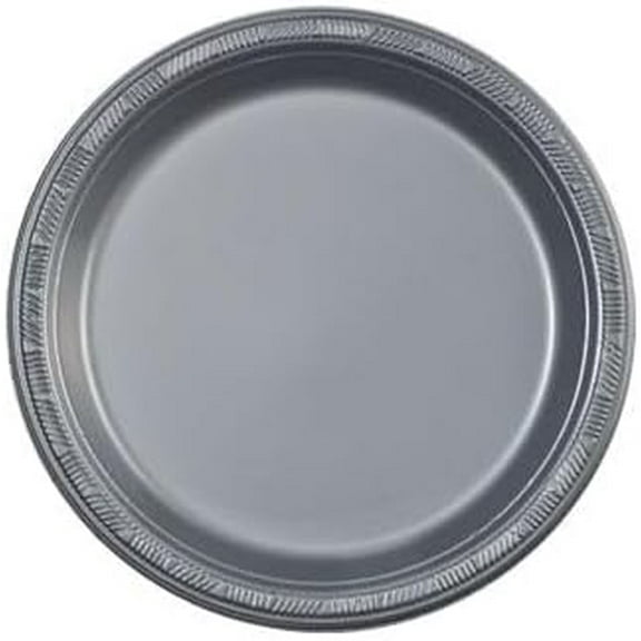 EcoQuality 7 inch Silver Round Plastic Salad Plate – Disposable Plate for Appetizers, Salads, Desserts, Parties, Catering, Weddings, Buffets, Everyday Use, Elegant Tableware for Events (50)