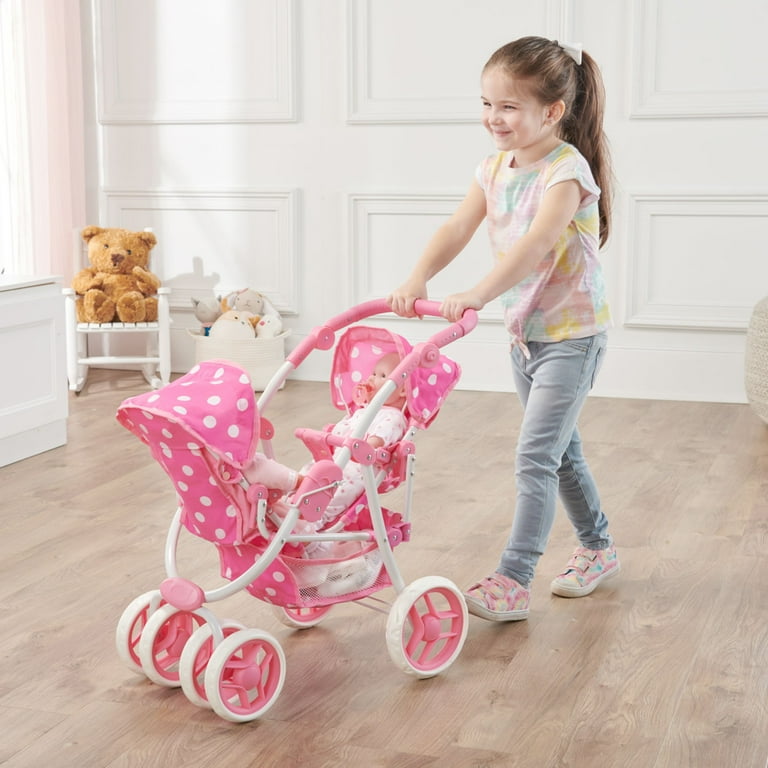 Reversible Double Doll Stroller Pink Polka Dots