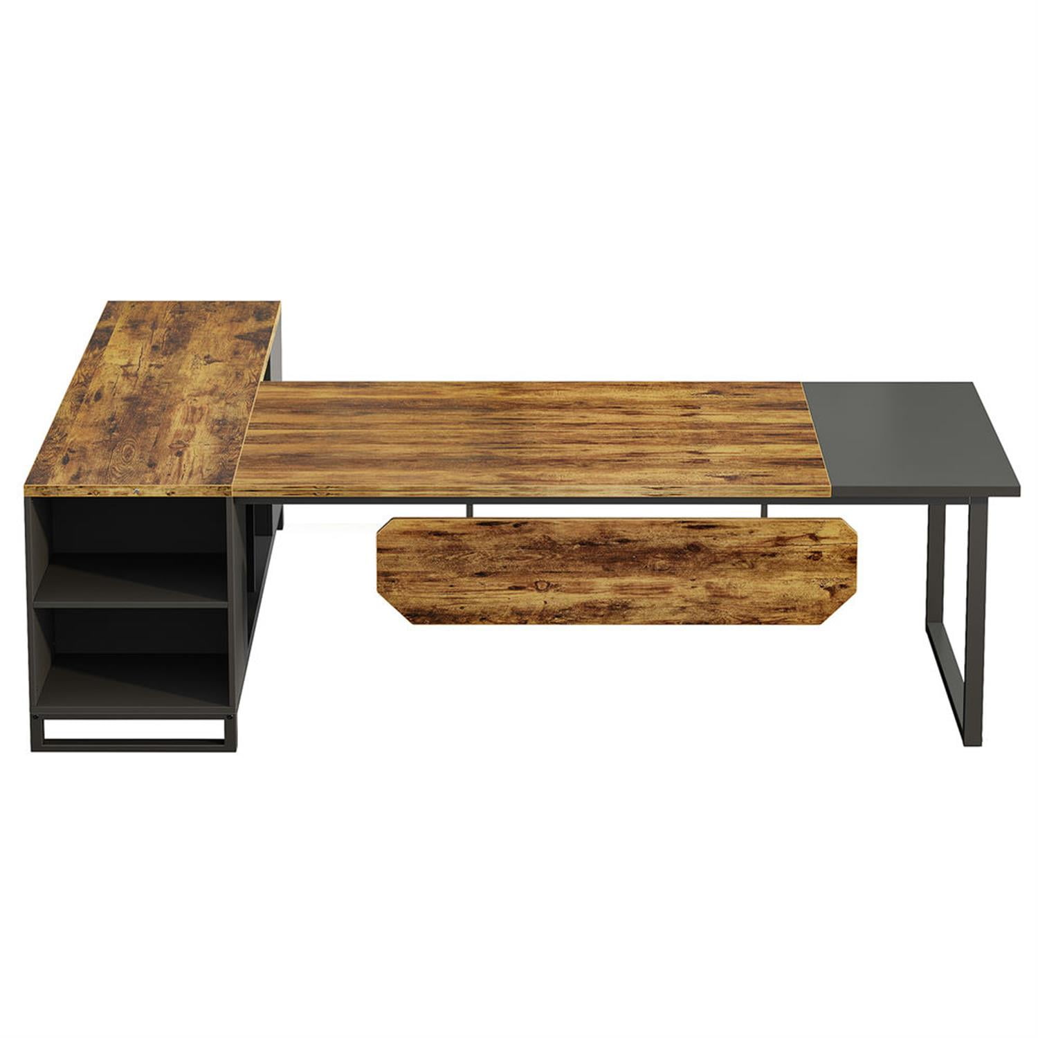 Demi Bonn Modern L Shaped Gaming Desk, 63" Executive Desk with 55" Lateral File Cabinet for Home Office, Brown