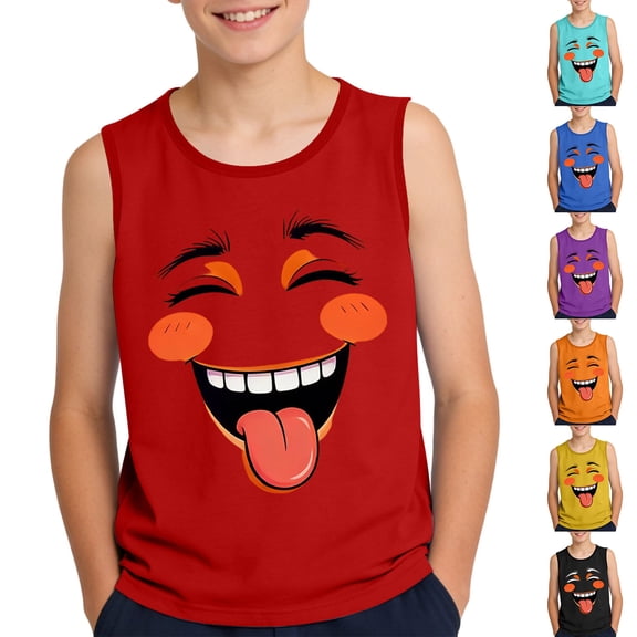 SGFCWSX Boys Tank Tops Sleeveless Crew Neck Casual Summer Print Daily Wear Beach Shirts for Kids Red Size 8 Years